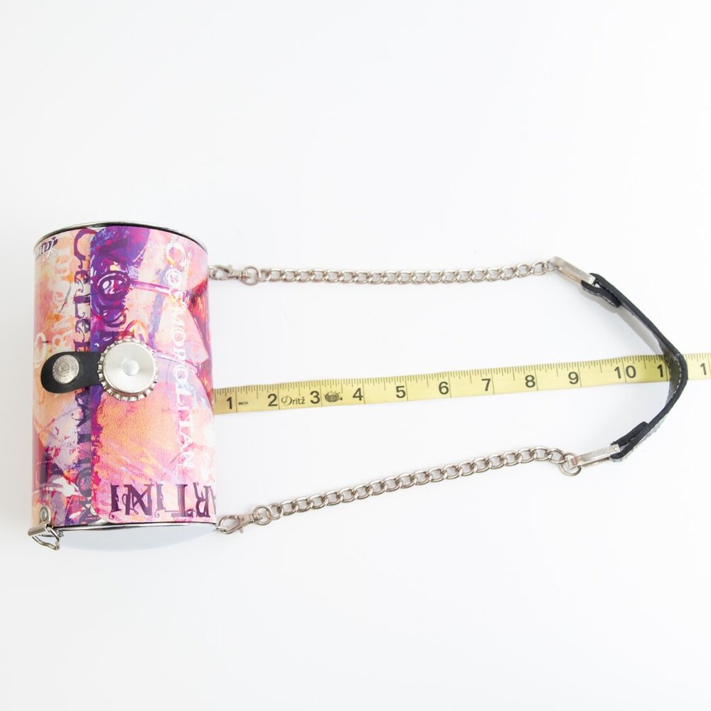 Little Earth Unique Metal Purse Cosmopolitan Theme Chain Strap Bag Pink Purple - Picture 9 of 9
